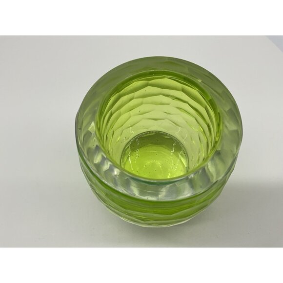 Faceted Green and Clear Art Glass Votive Holder Heavy Quality Glass Collectible - Picture 9 of 15